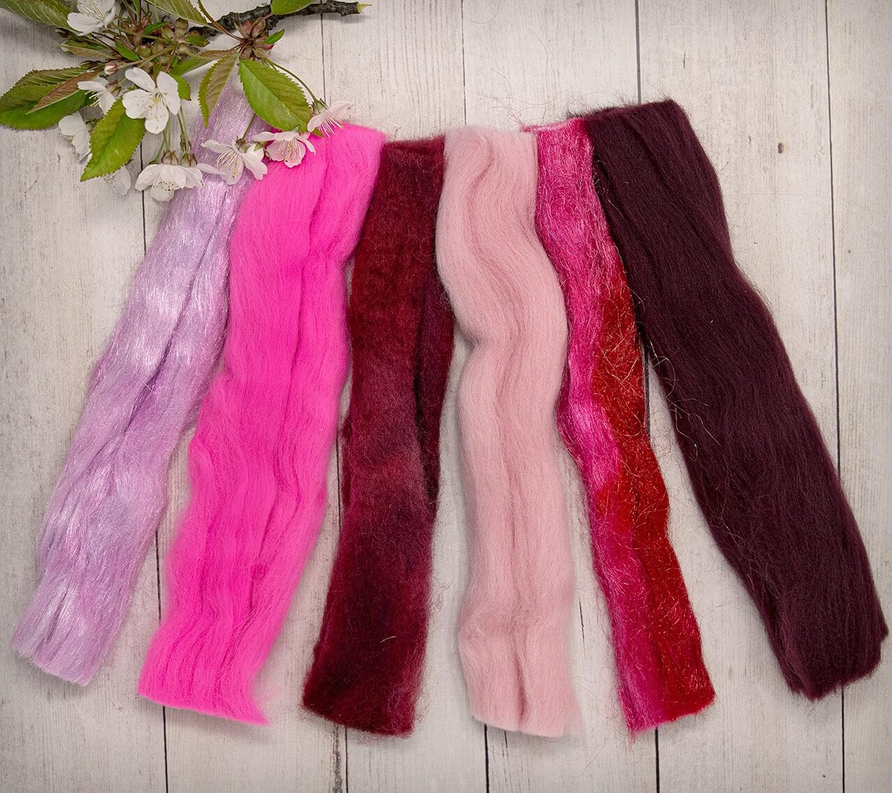 Multi Fiber Sampler - Super soft merino roving, hand dyed BFL wool & sparkling Firestar for felting, spinning, doll making